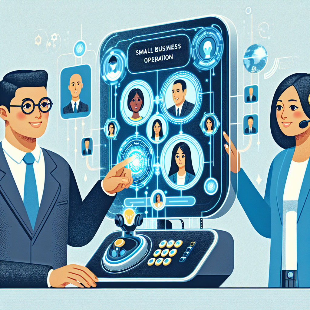 Illustration of small business owners using AI telephone solutions to communicate with customers