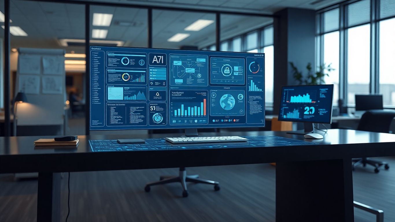AI office manager interface managing complex data streams.