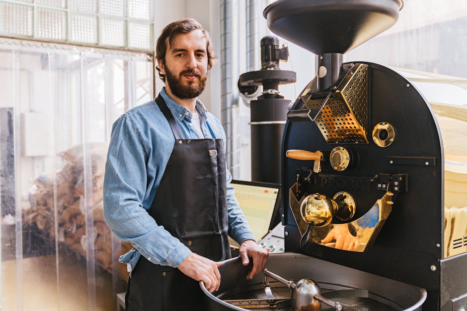 A bustling coffee roasting facility, showcasing a variety of beans, sustainable packaging, and modern roasting equipment, evoking the passion of the specialty coffee movement.