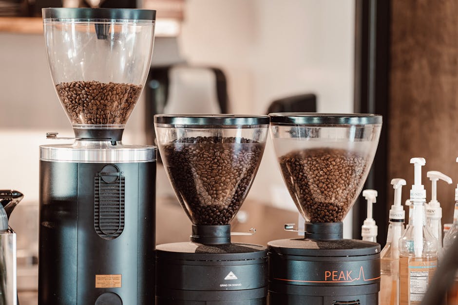 A vibrant, aesthetically pleasing coffee roastery showing equipment surrounded by freshly roasted coffee beans.