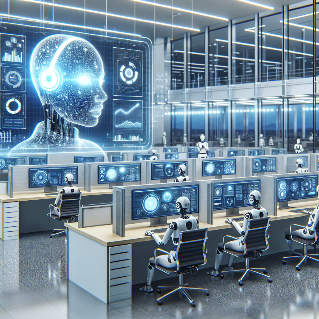 Illustration of a modern call center using AI automation