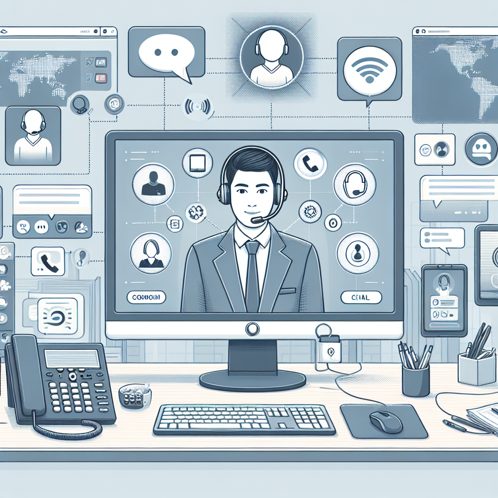 An illustration showing a virtual receptionist in action, managing calls and customer interactions efficiently.