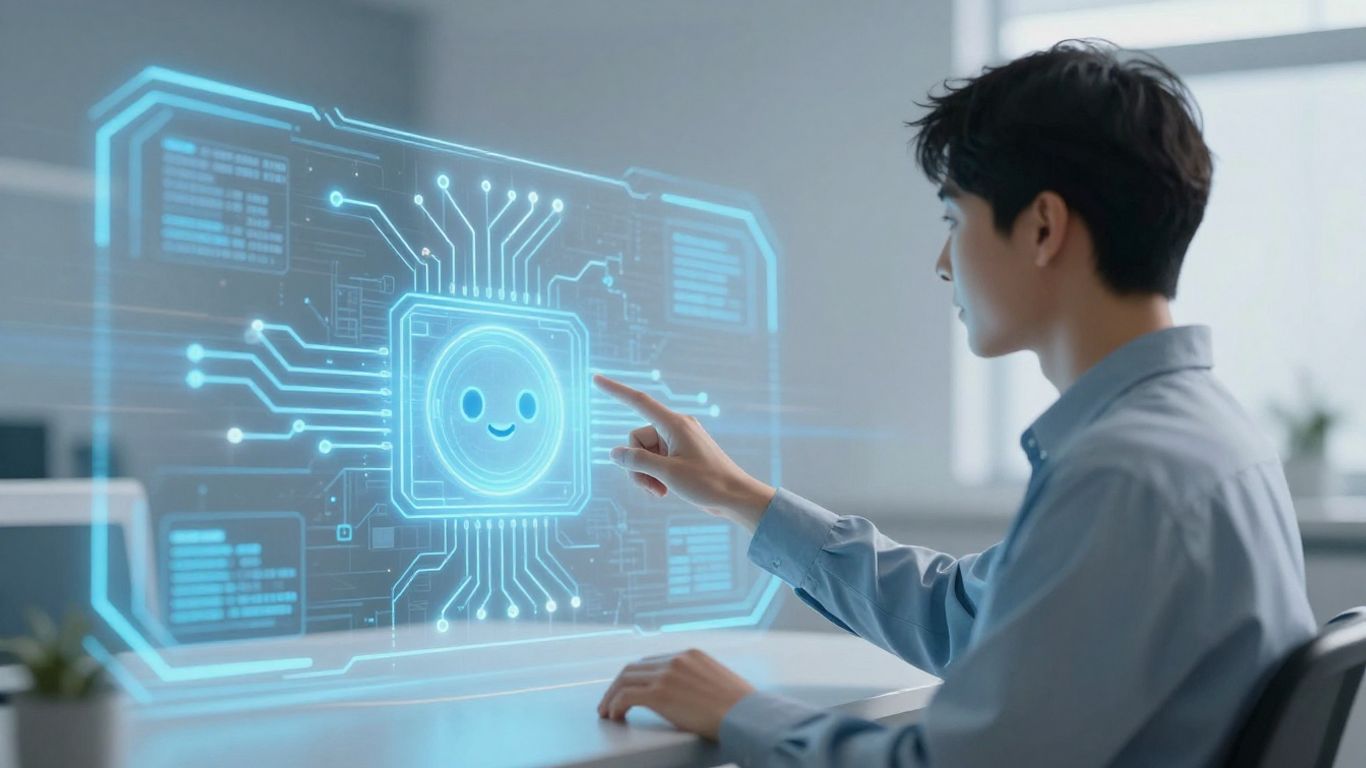 AI avatar interacting with customer silhouette