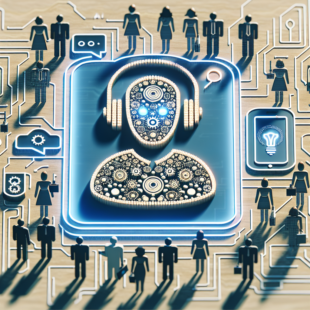 An image depicting a modern AI-powered virtual receptionist interacting with customers through various devices.