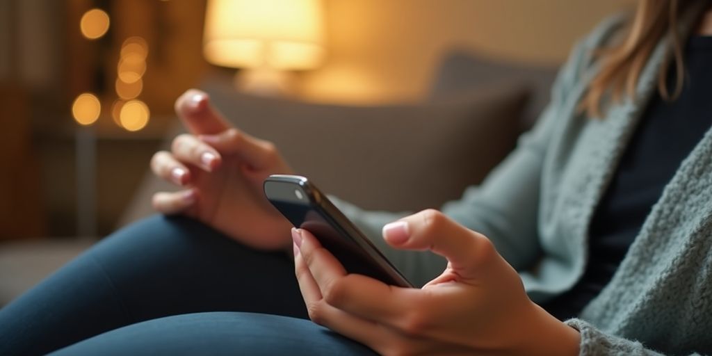 Smartphone in hand, calling a customer after purchase.
