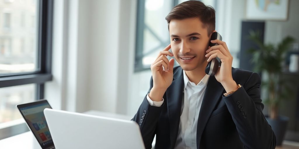 Business professional making a phone call in an office.