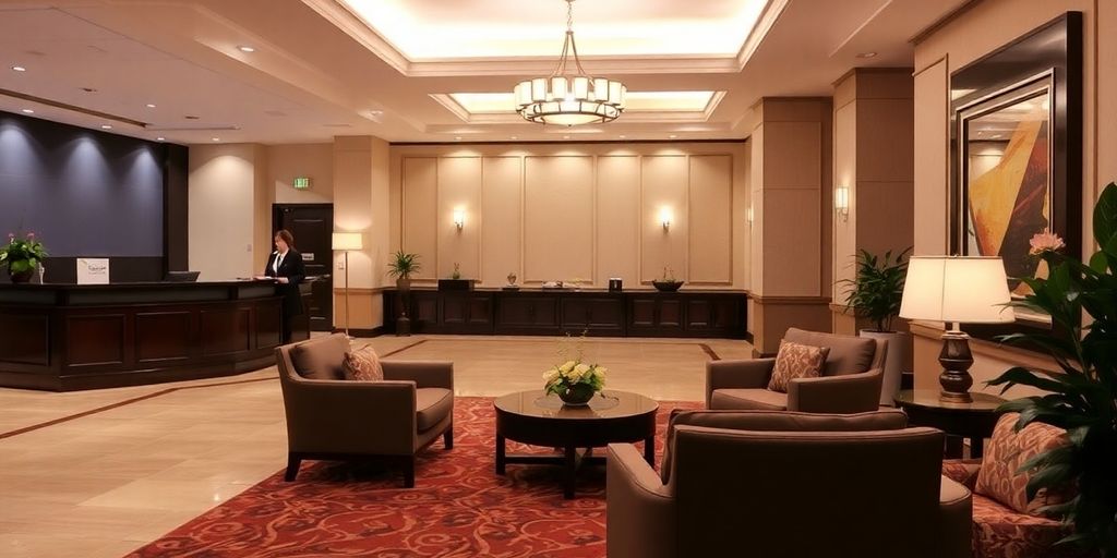 Hotel reception area with welcoming decor and staff.