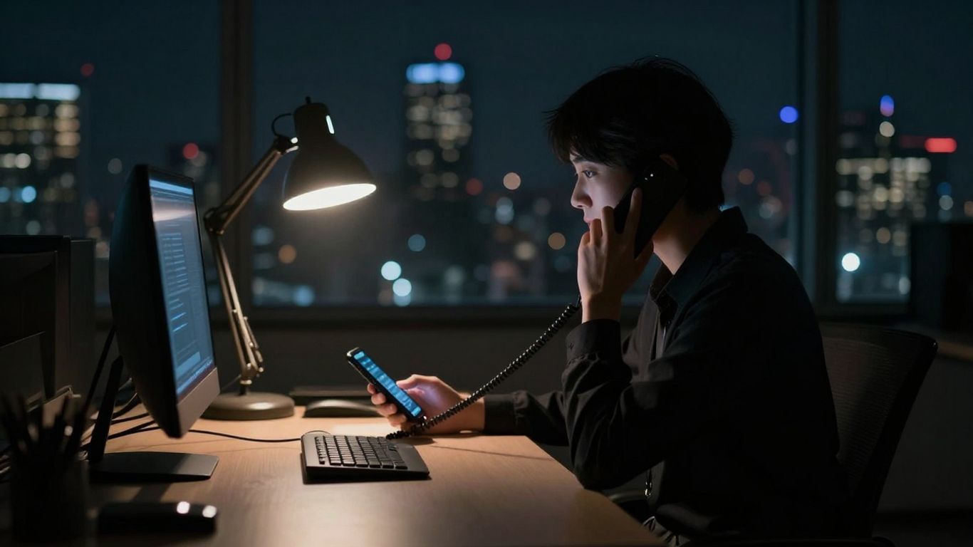 Person answering phone after business hours.