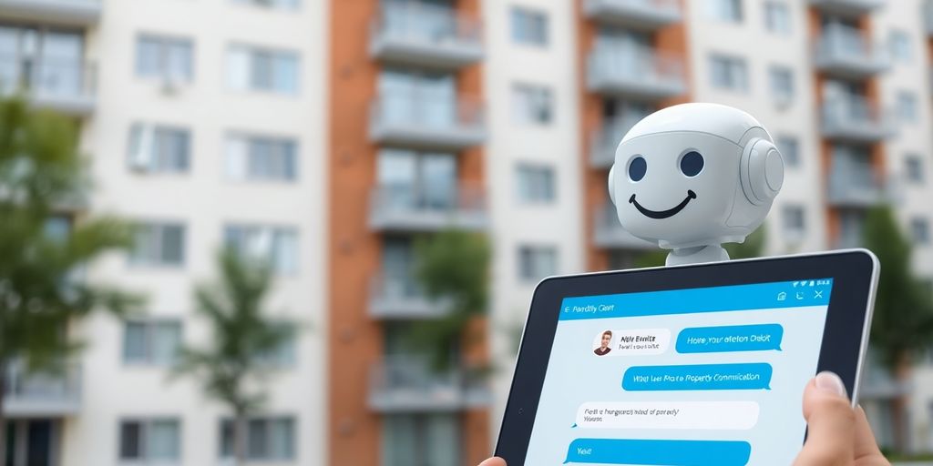 AI chatbot interacting with a happy tenant.