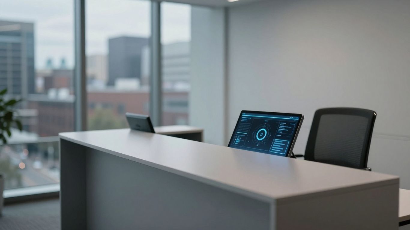 AI receptionist interface in a modern Ottawa office.