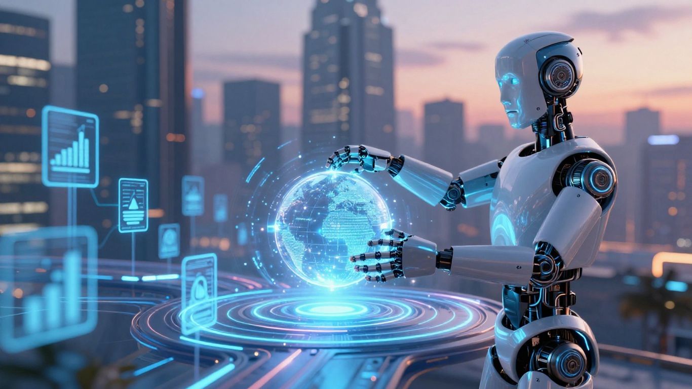 AI agent capturing leads in a futuristic business setting.
