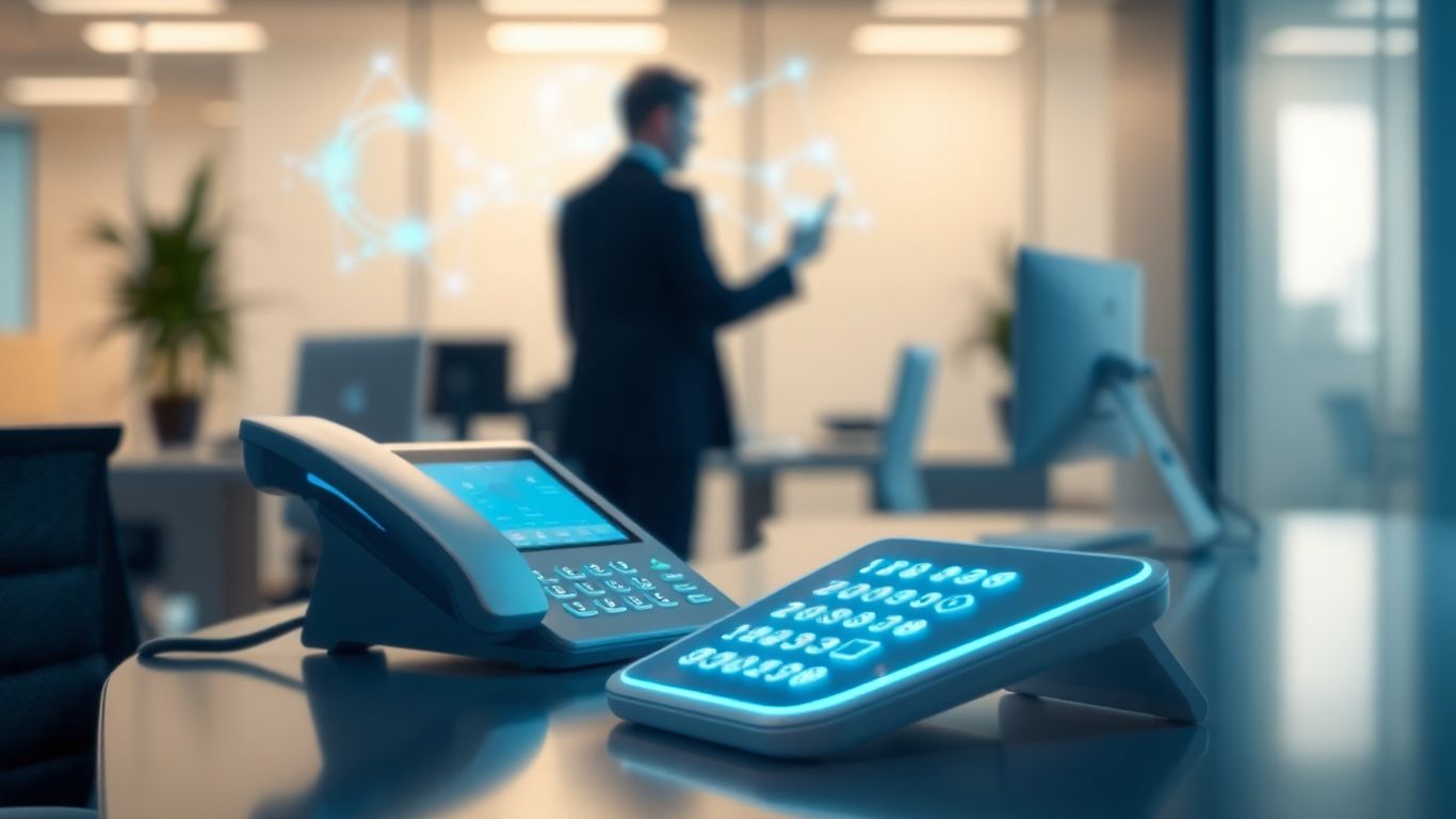 Futuristic AI phone system interface