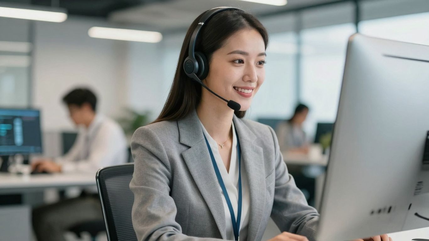 Virtual receptionist assisting a business client.