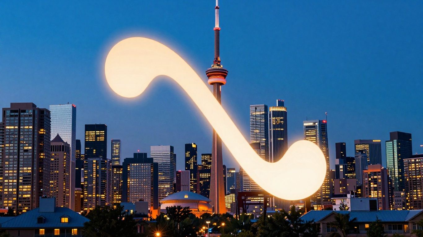 Toronto skyline with a glowing call link icon.