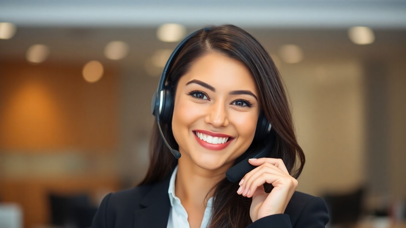 Professional woman wearing a headset, smiling.