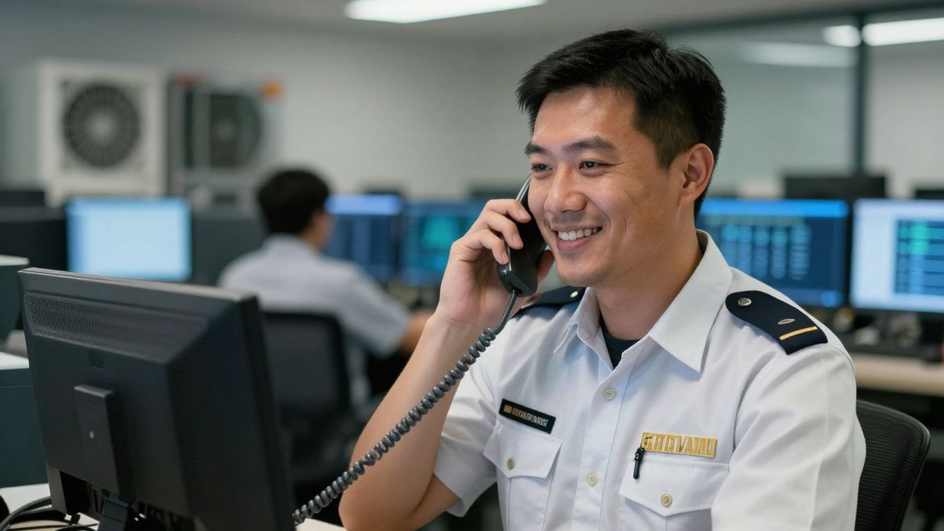 HVAC answering service professional on the phone.
