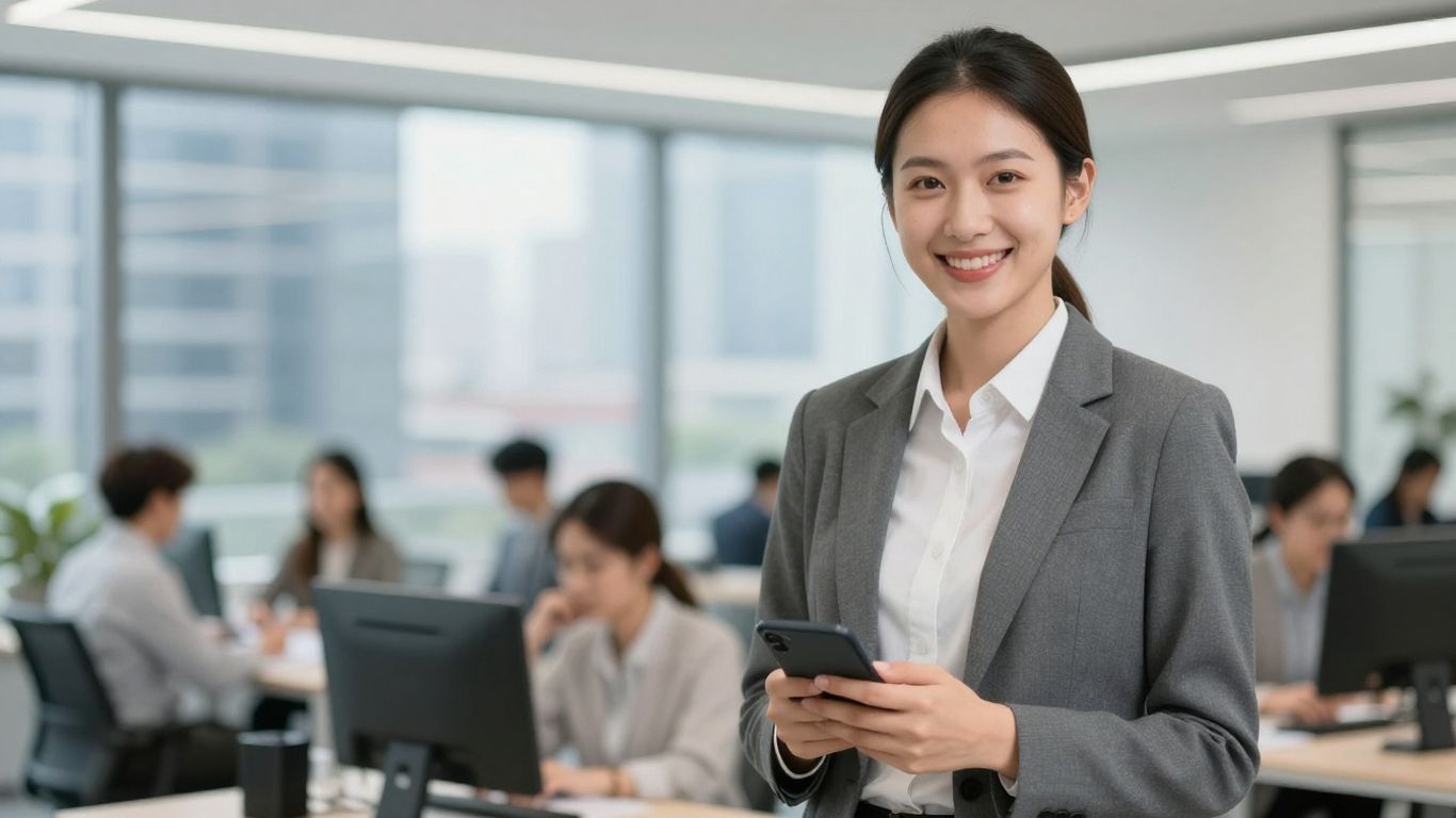 Real estate agent using phone for business growth.