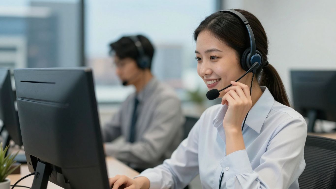 Professional answering service operator in Phoenix with headset.