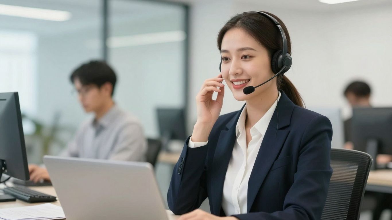 Professional answering calls with a headset.