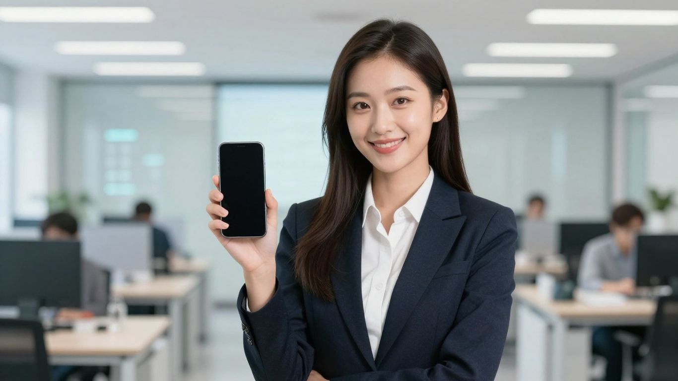 Businesswoman using a smartphone for remote communication.