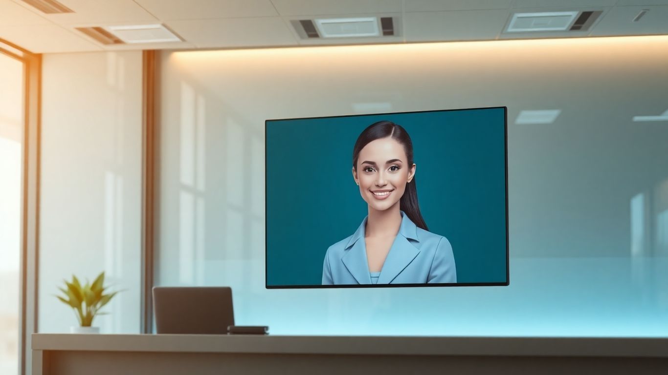 AI receptionist avatar on a modern screen