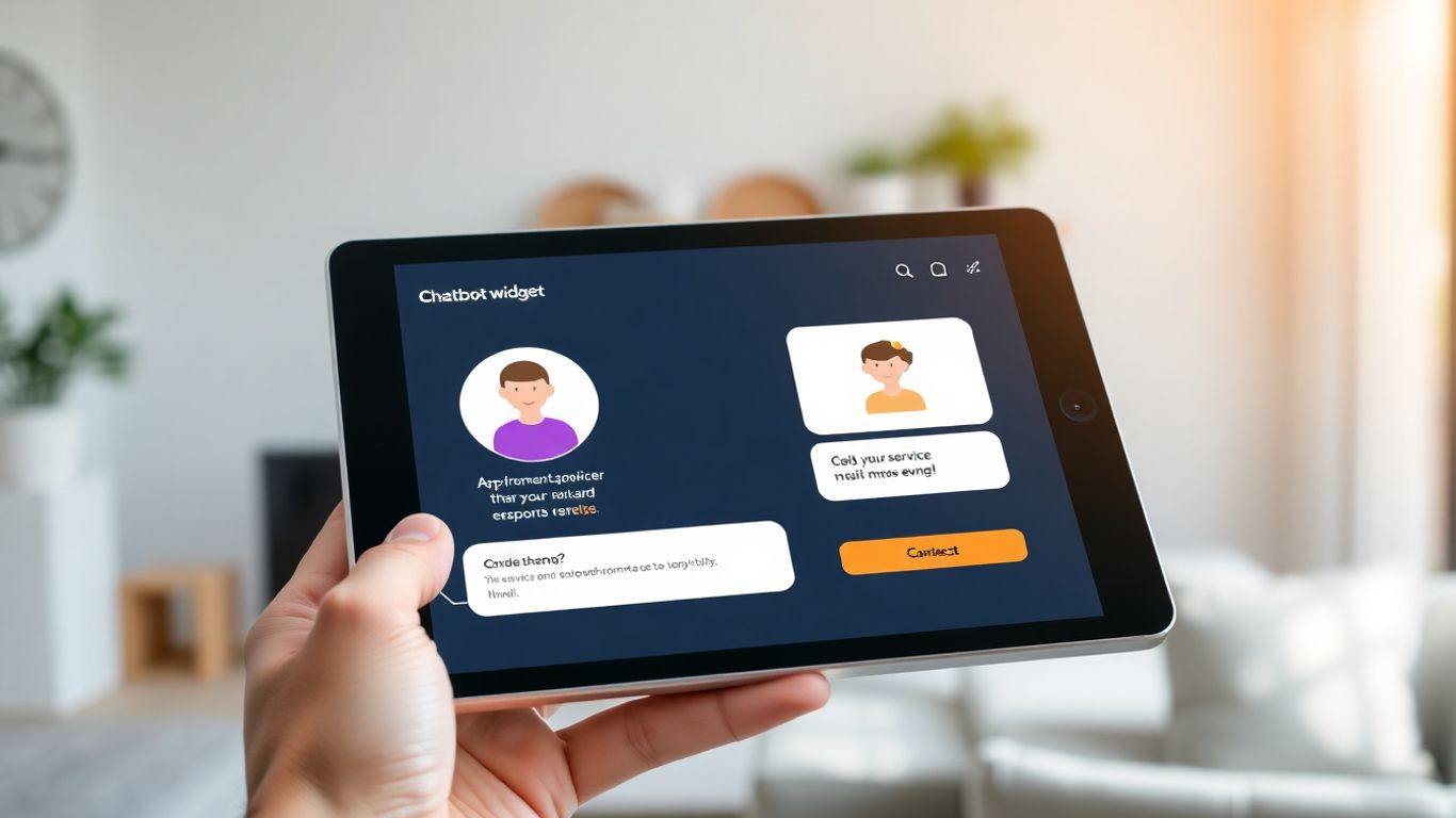 AI chatbot widget on tablet for home services business.