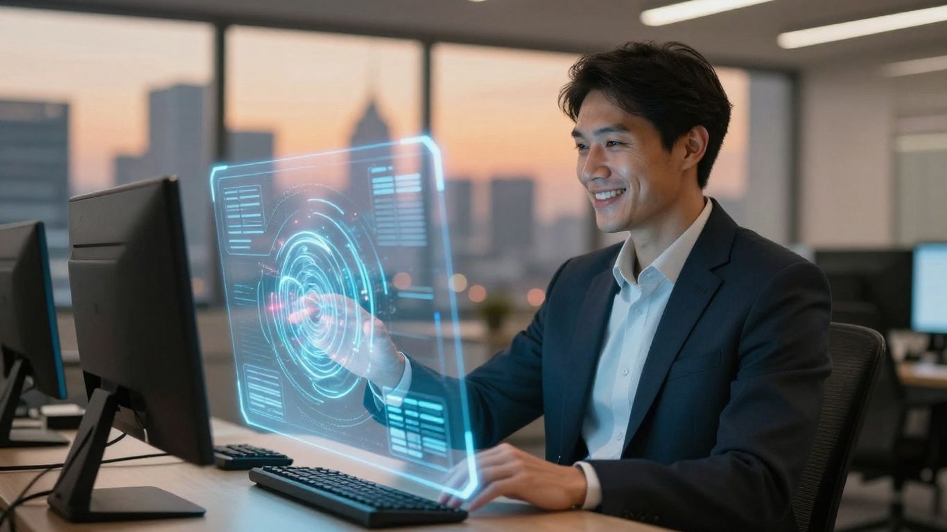 Businessperson using AI phone system interface