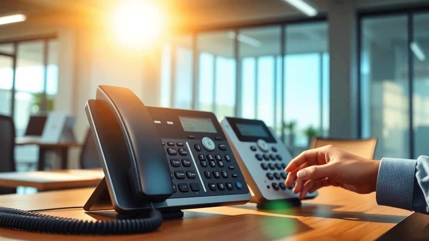 VoIP phone system boosting business efficiency in a modern office.