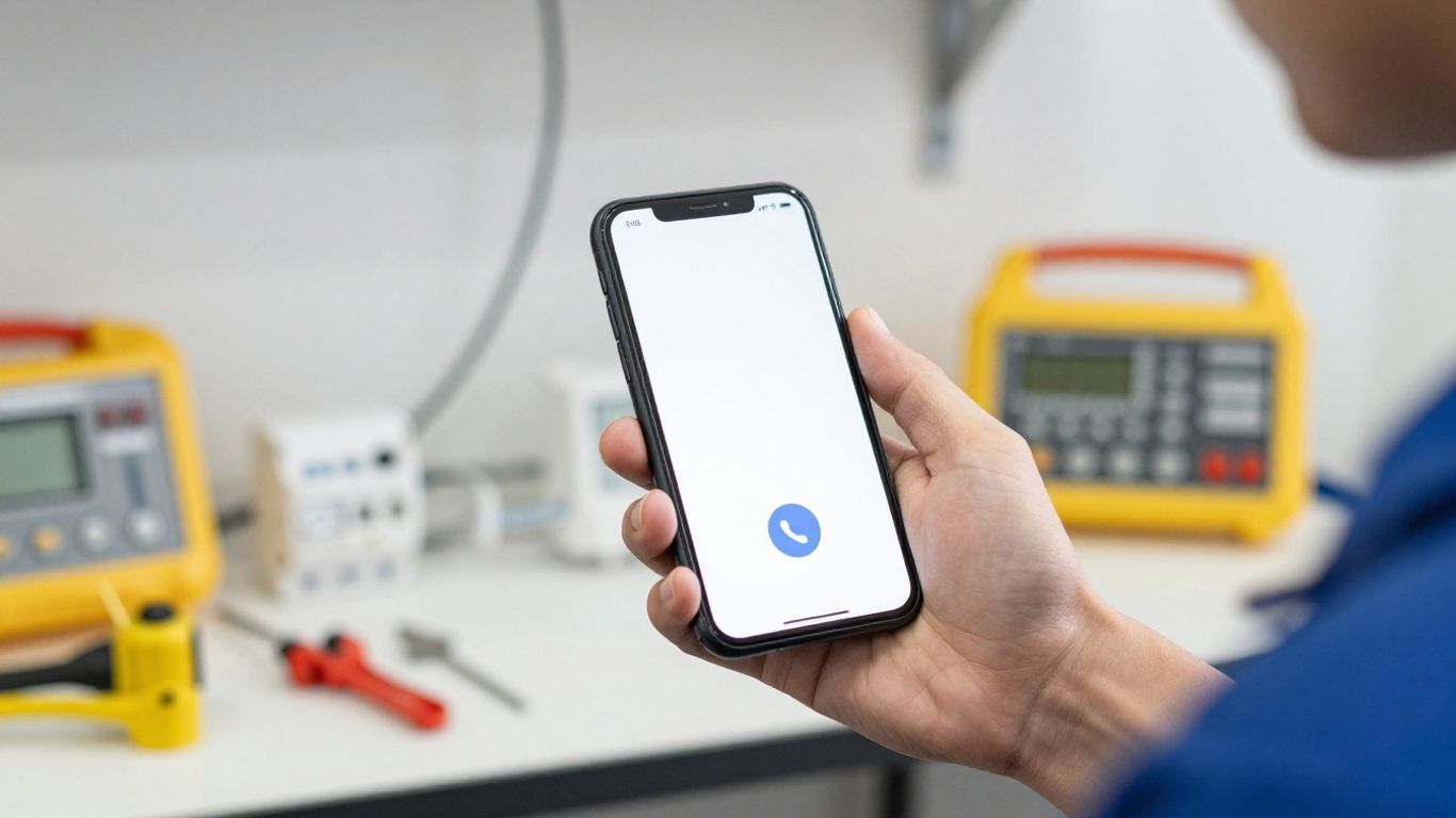 Electrician receiving a call on a smartphone.
