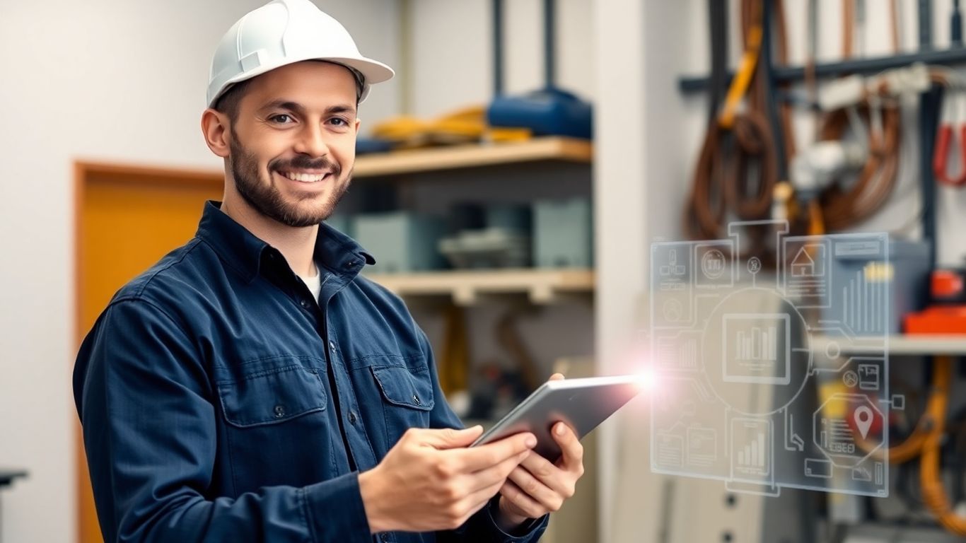 Electrician using tablet with digital interface