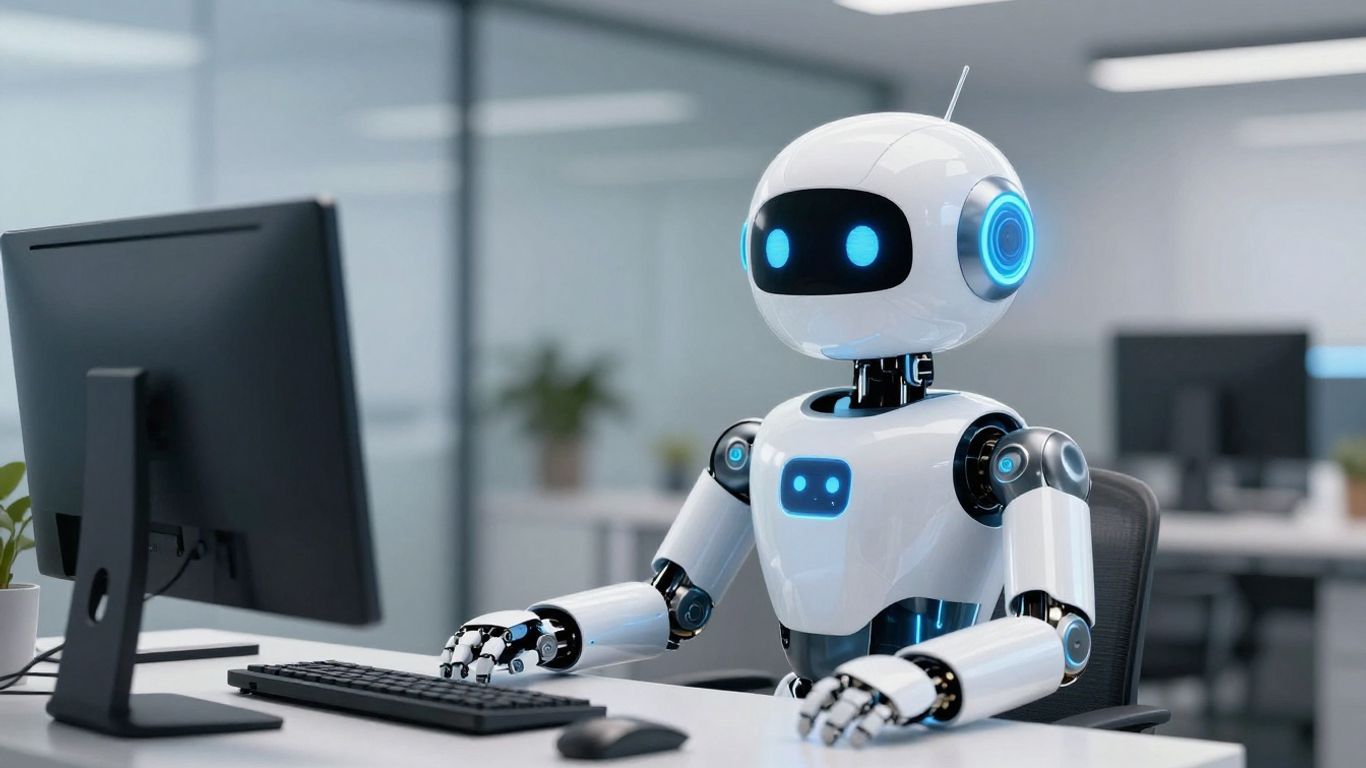 AI call answering system robot in a modern office.