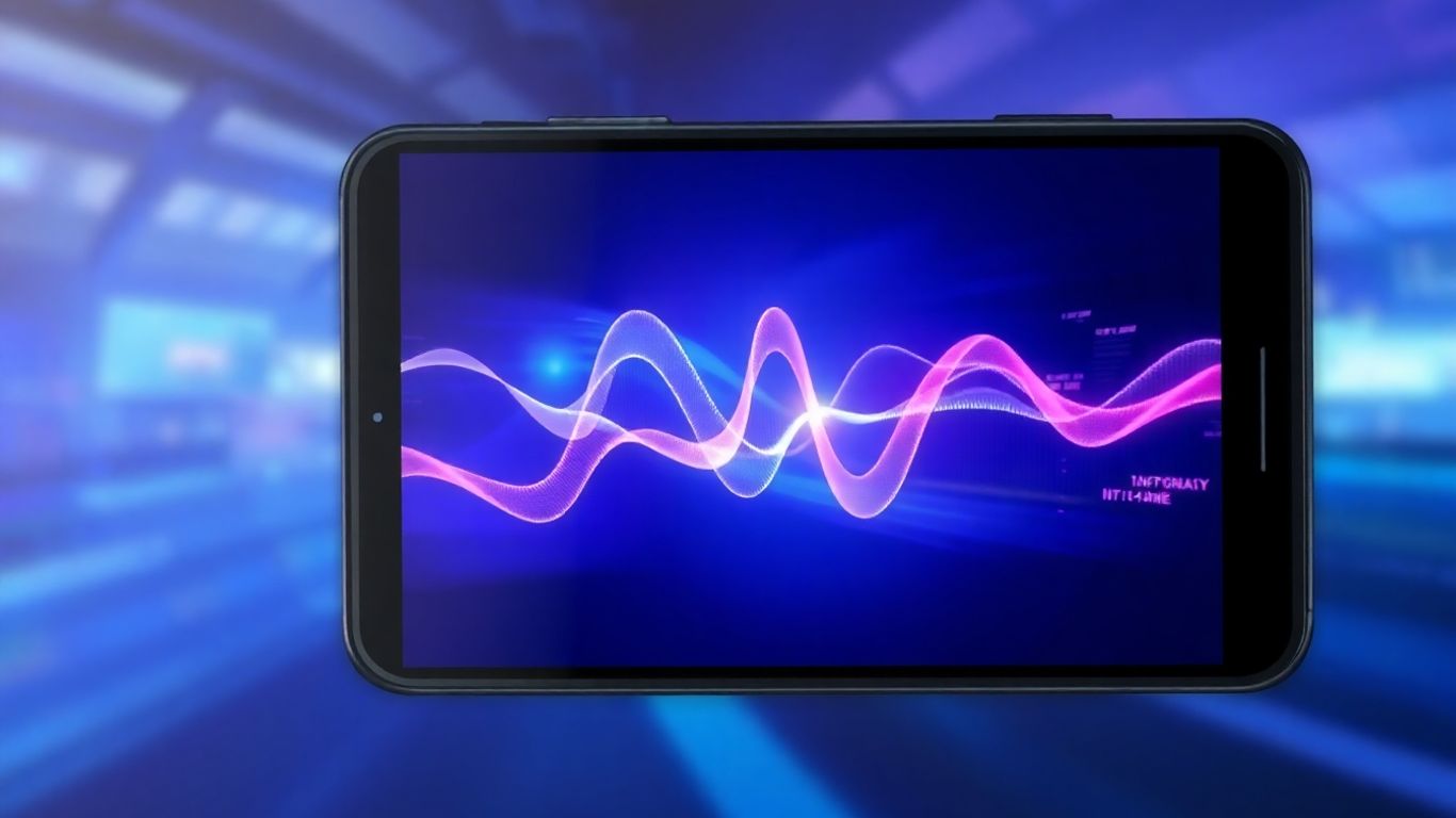 Smartphone with glowing waveform, representing AI speed.