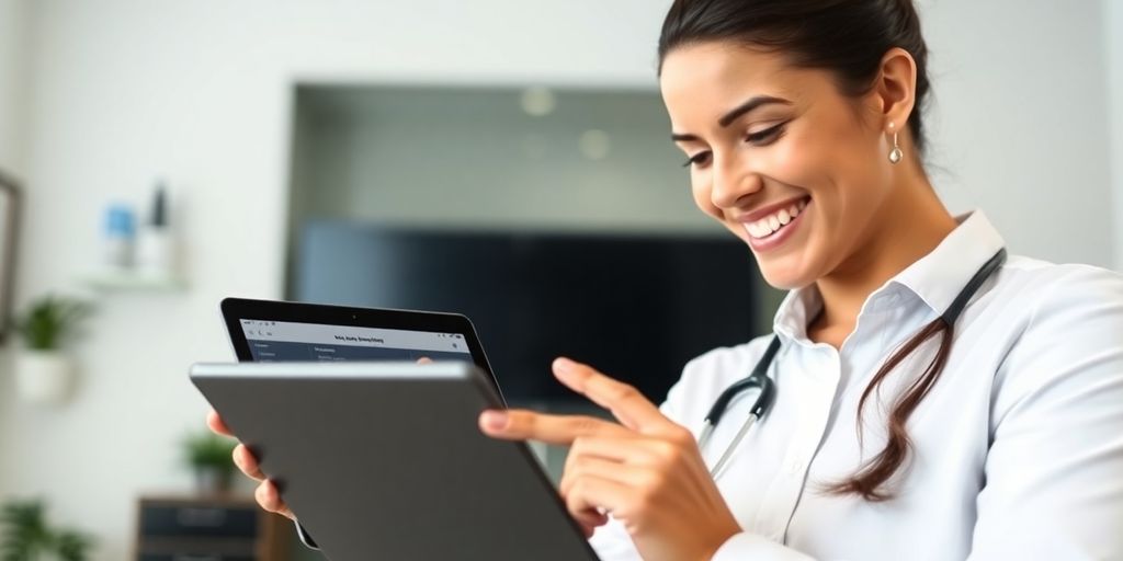 Chiropractor using AI appointment setter on tablet