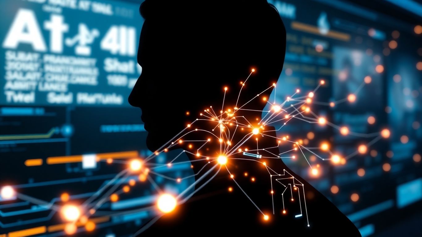 AI sales pitch generator interface with data streams.