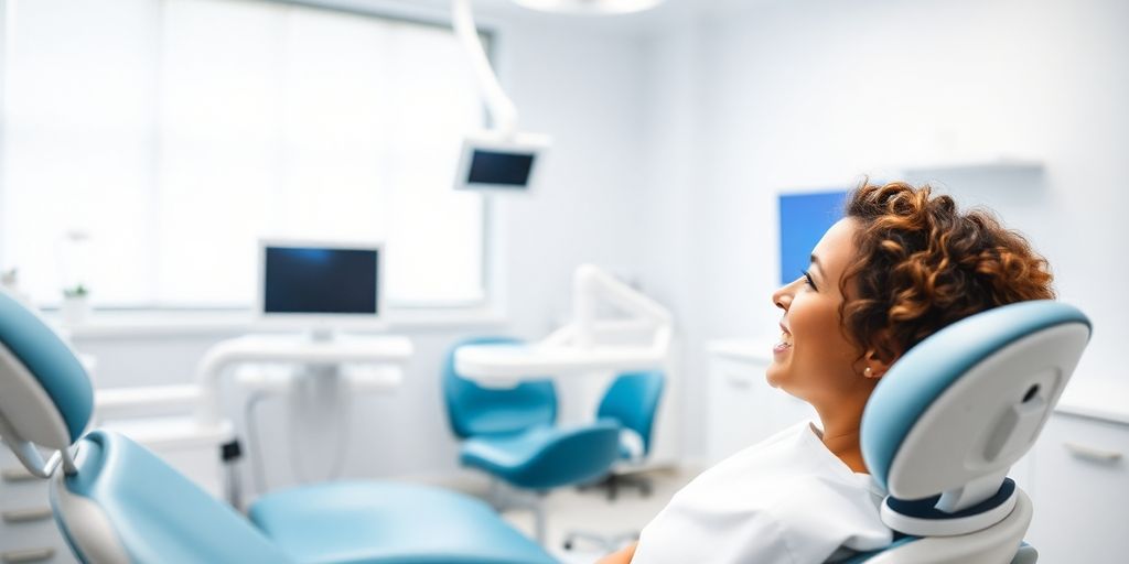 Dentist examining patient's smile.