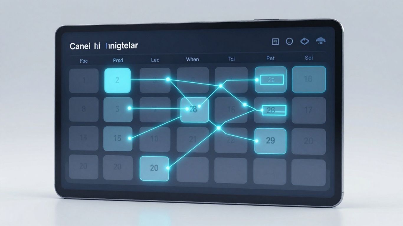AI scheduling assistant interface with glowing calendar.