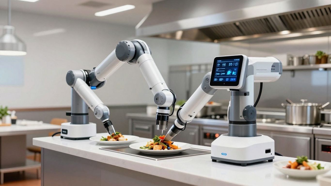AI robot arm in a modern restaurant kitchen