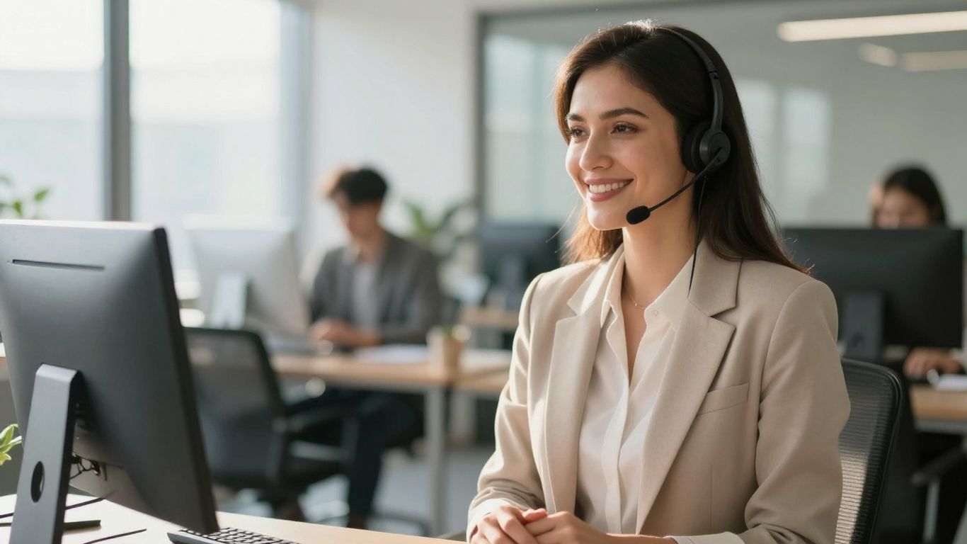 Professional woman with headset in office