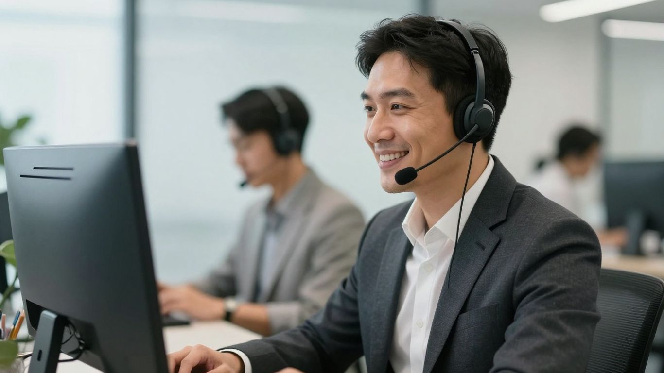 Professional answering service agent on headset.