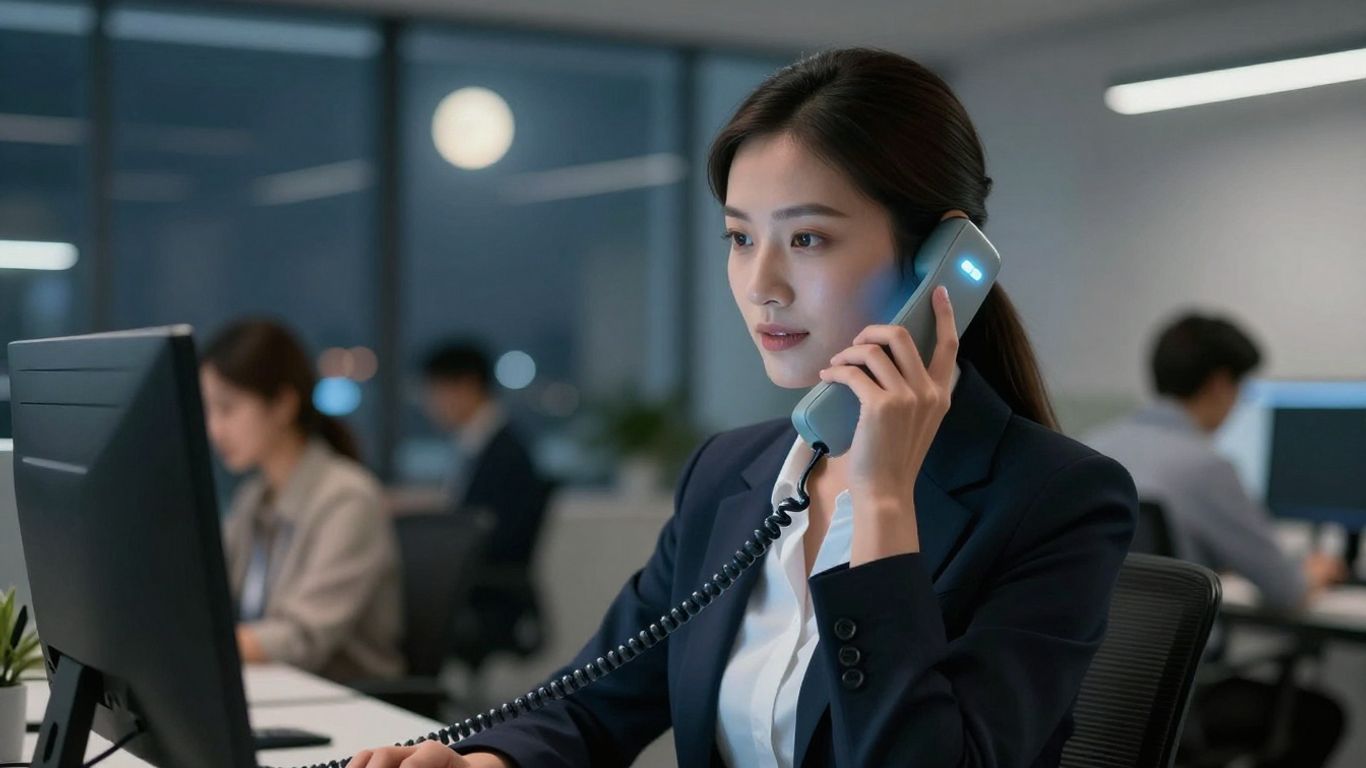 Professional answering calls after business hours.