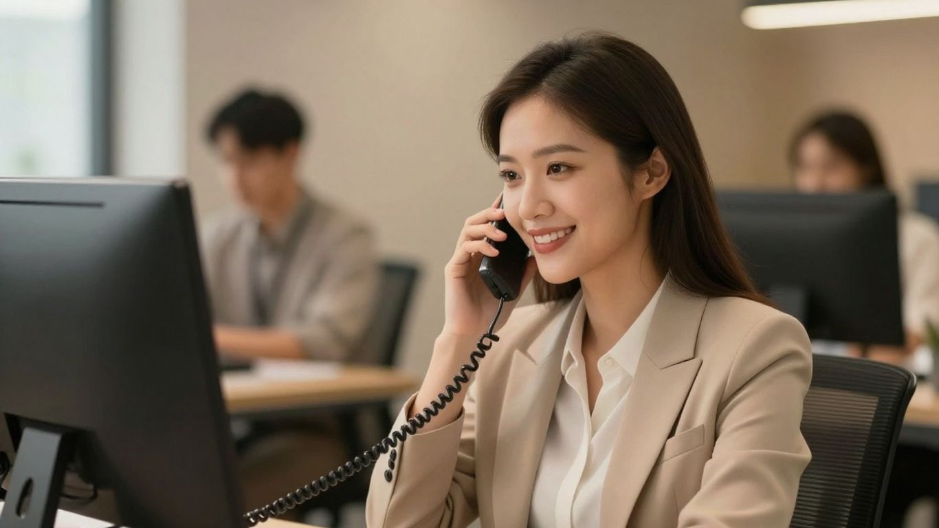 Businesswoman answering a phone call after hours.