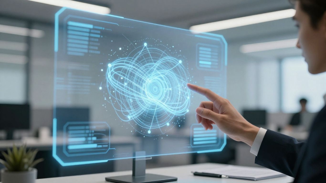 Synthflow AI interface on a futuristic holographic screen.