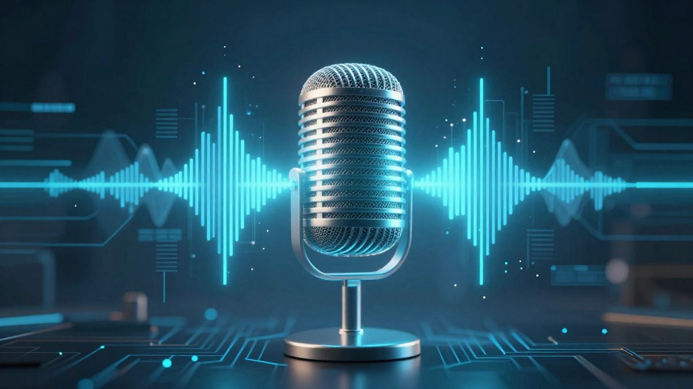 AI voice agent interface with soundwaves and microphone.