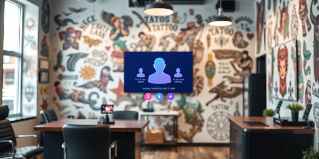 Tattoo studio reception with AI assistant.