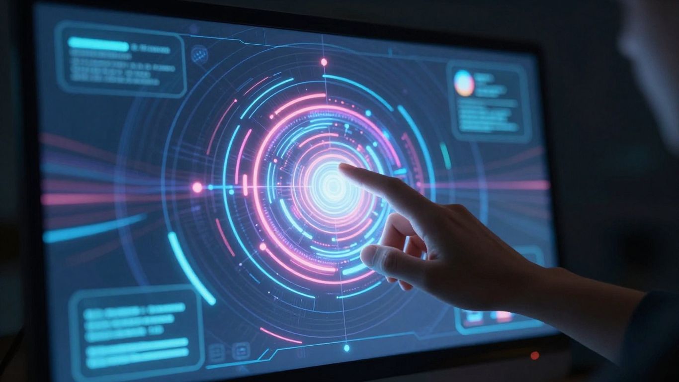 AI chatbot interface on a glowing computer screen.