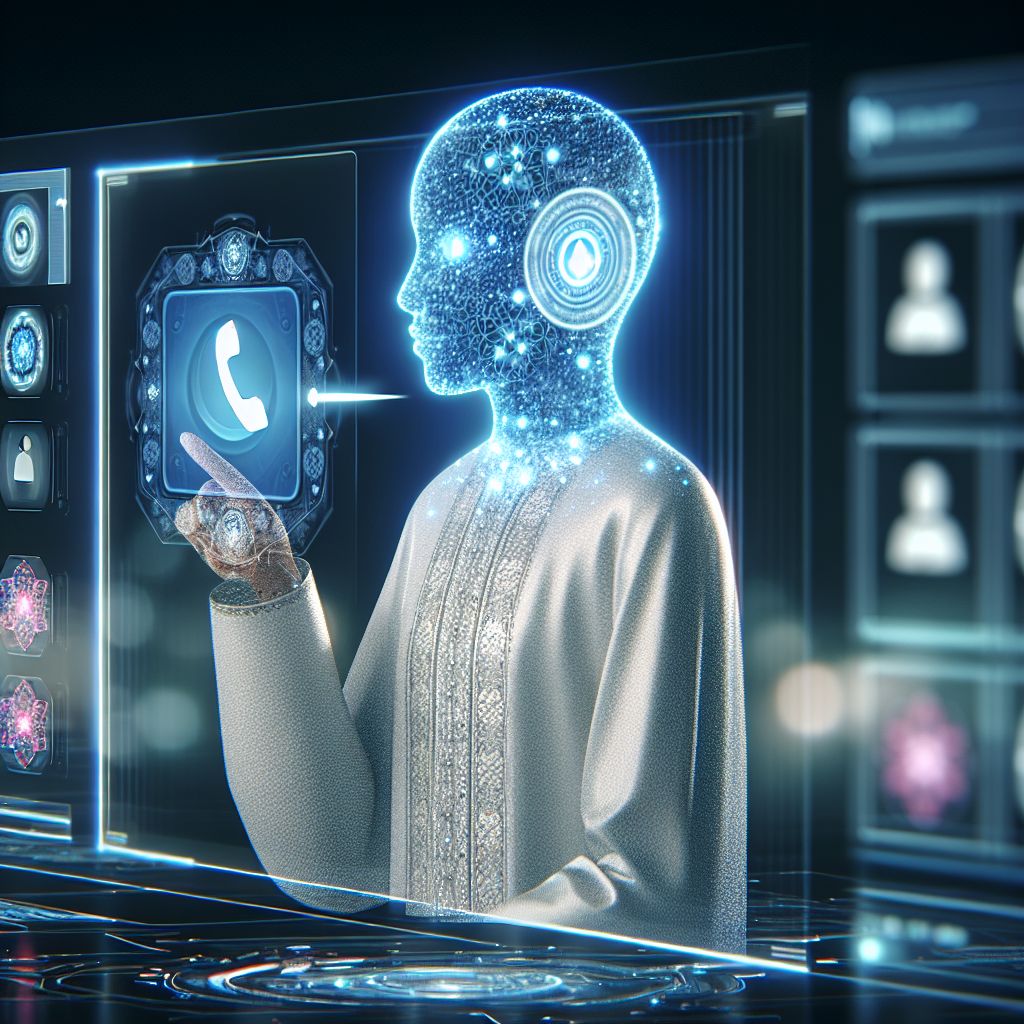An illustration depicting a virtual receptionist in action, managing calls on a futuristic interface.