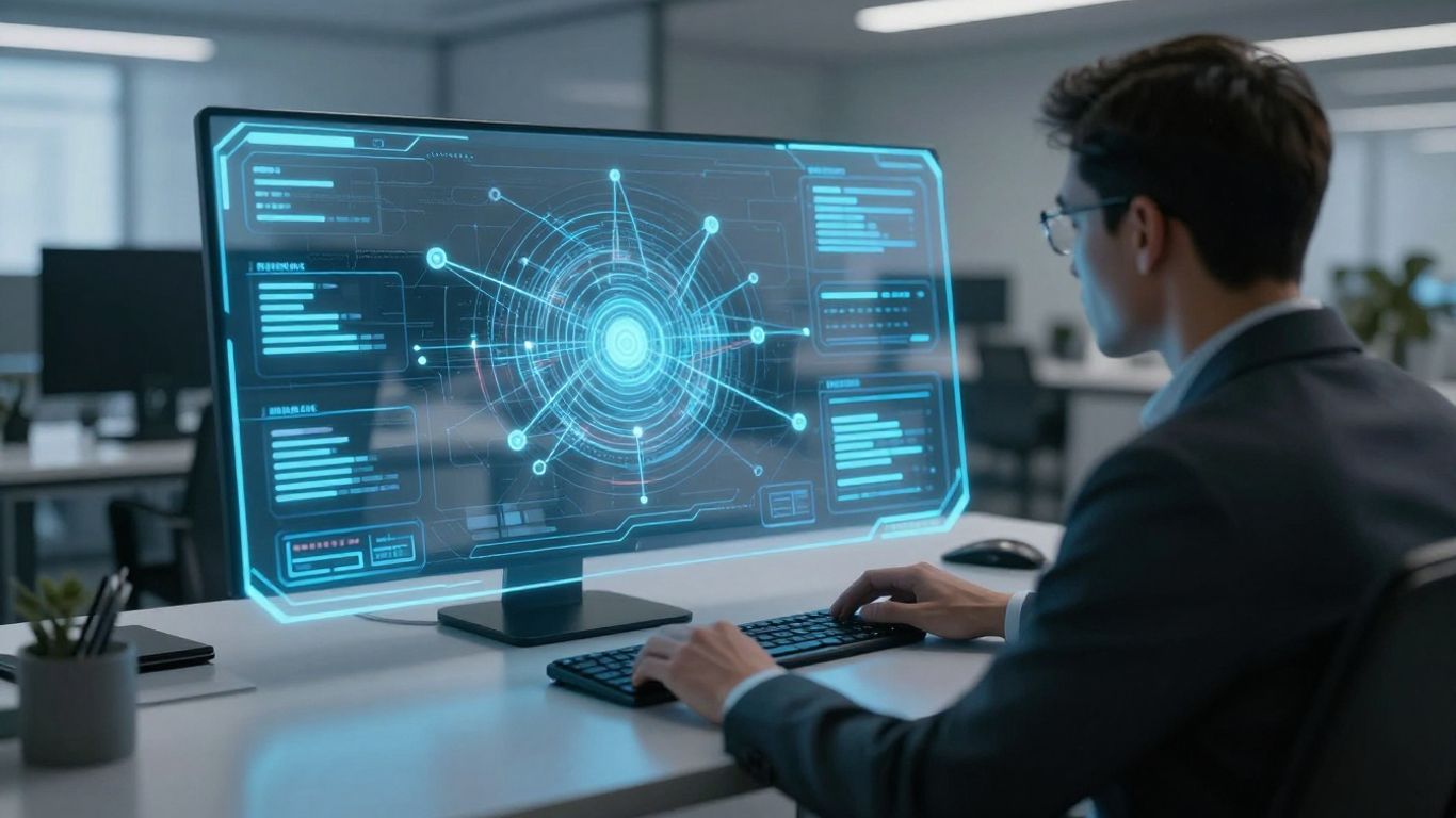 AI voice agent interface integrated into a modern office.