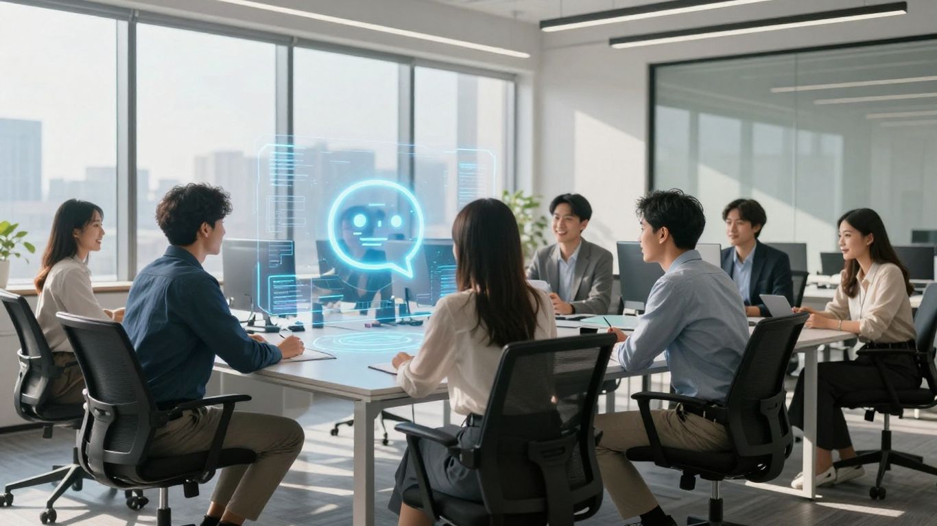 Team discusses AI chatbot platform options.