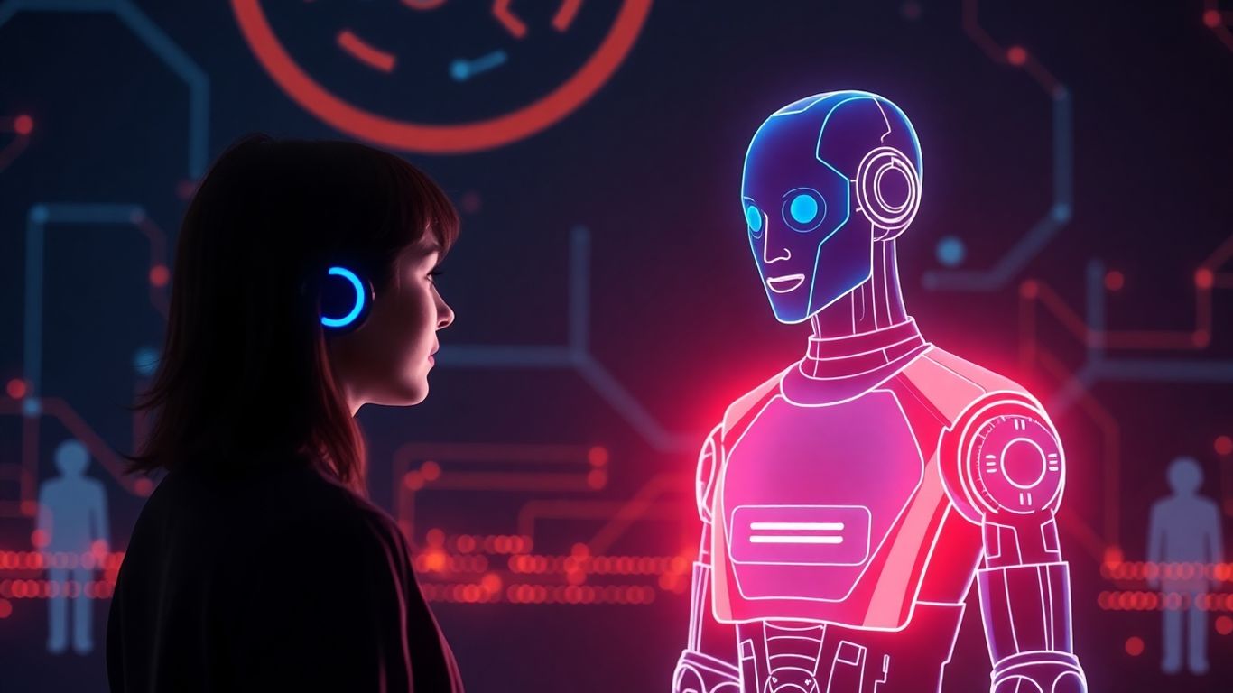 AI chatbot interacting with a person in a digital environment.