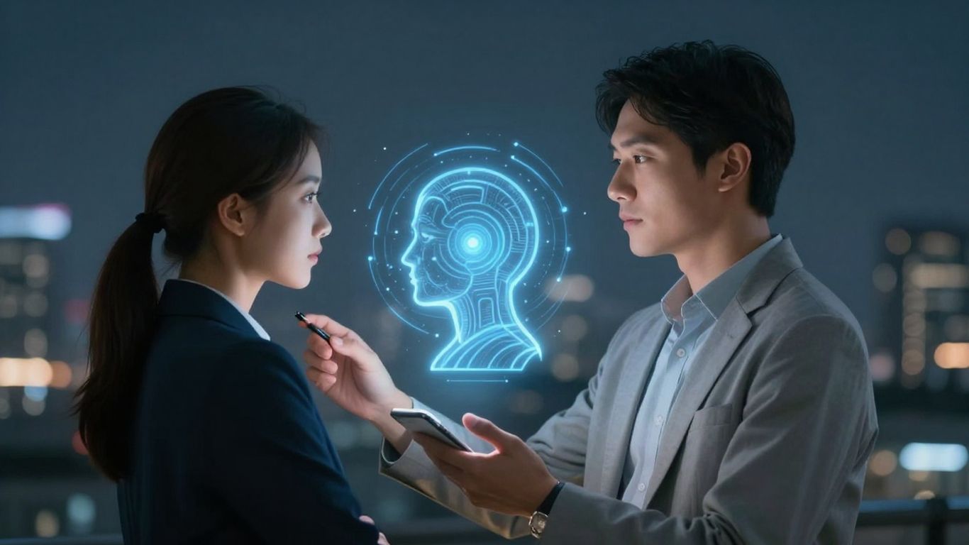 Small business owner with AI concept